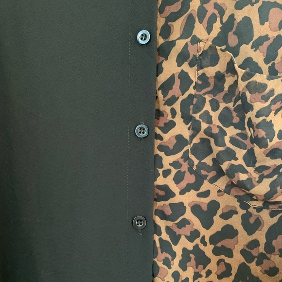 Millau Black Leopard Animal Print Sheer Asymmetrical Long Sleeve Button Down - Picture 3 of 5